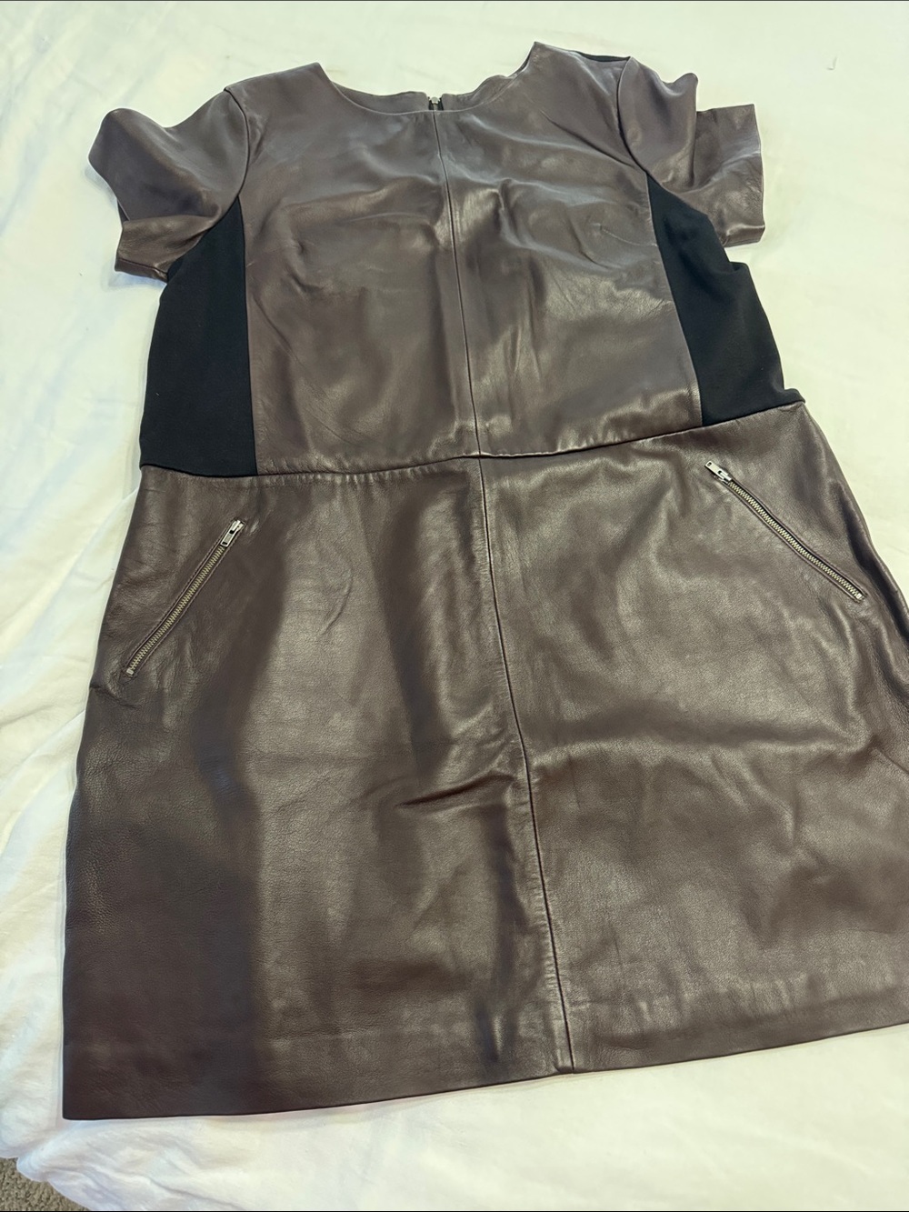Halogen Brown Leather Short Sleeve Mini Dress